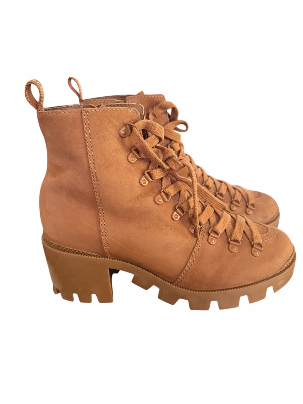 SCHUTZ Tan Lace-Up Lug Sole leather Ankle Boots